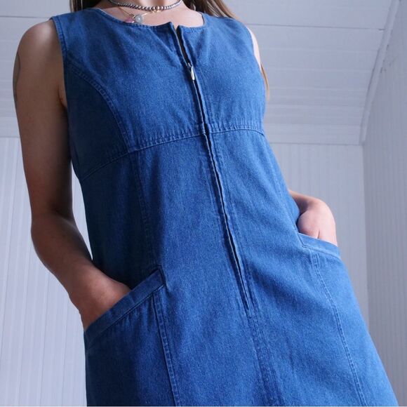 Talbots chambray zip front pinafore dress - Picture 1 of 9
